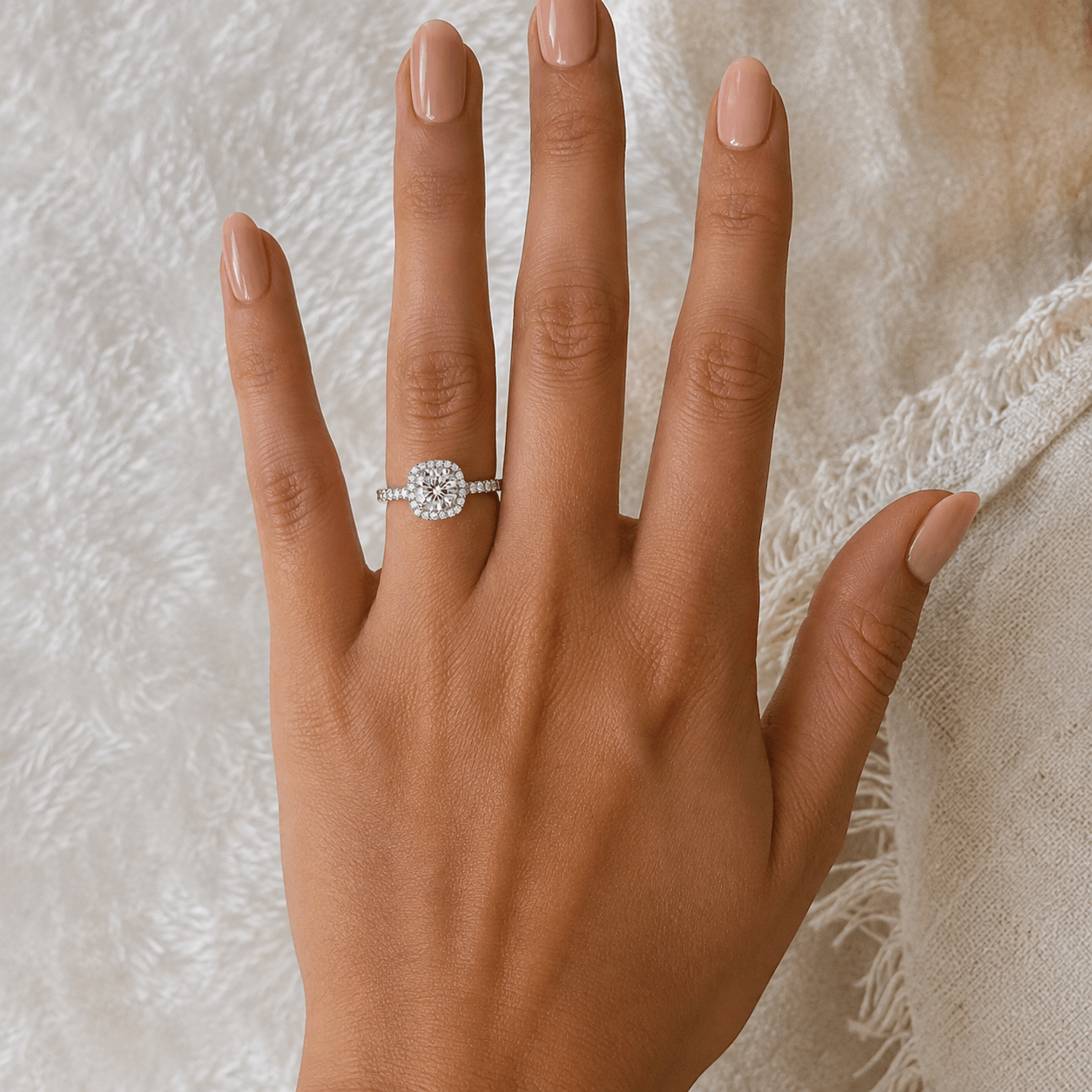 Moissanite Square Halo Ring