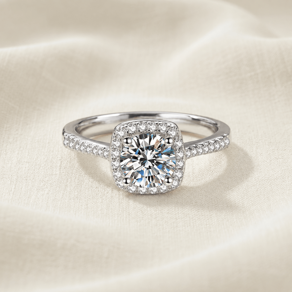 Moissanite Square Halo Ring