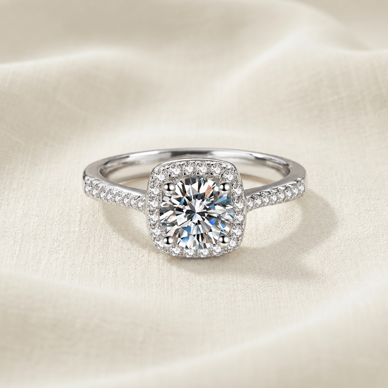 Moissanite Square Halo Ring