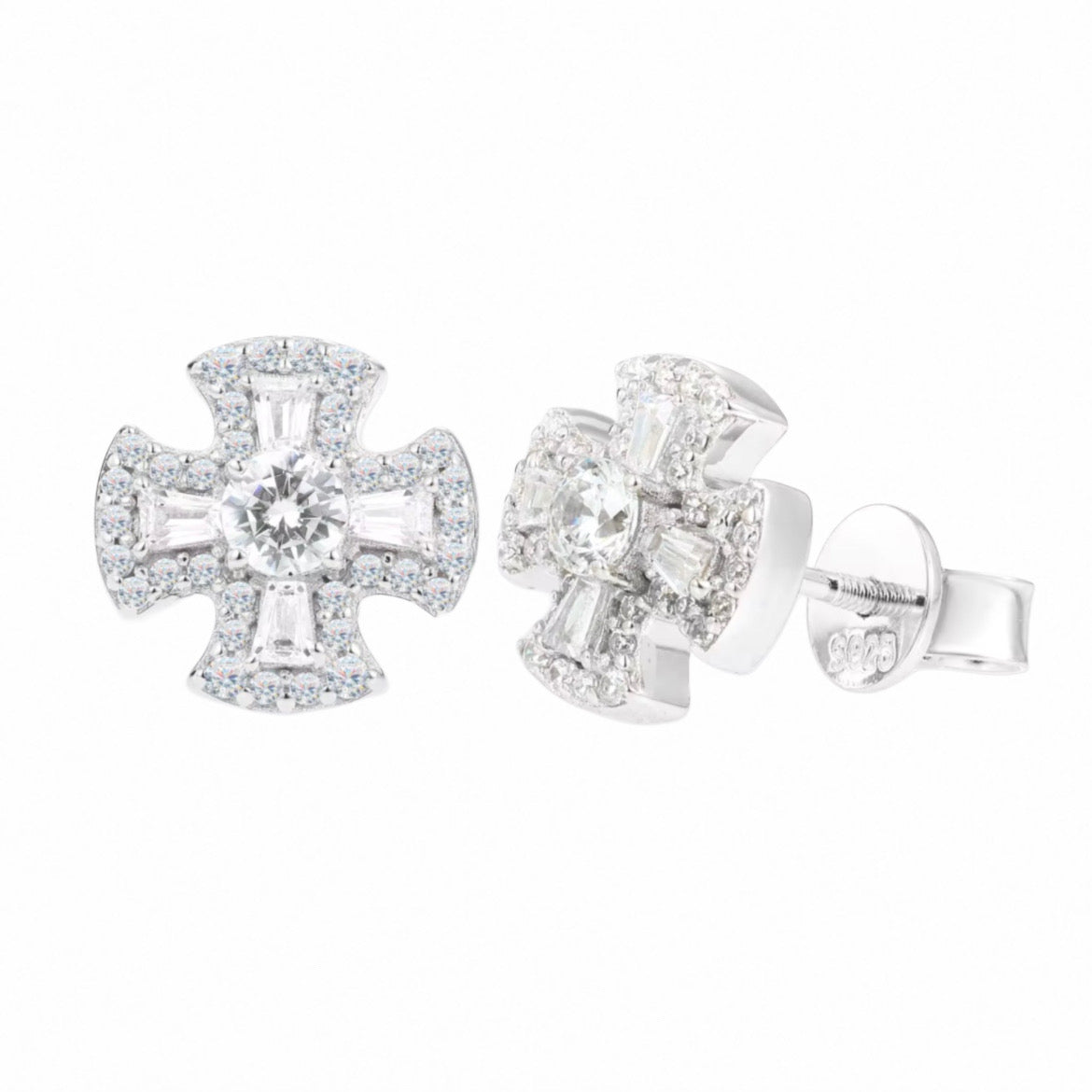 Moissanite Cross Stud Earrings