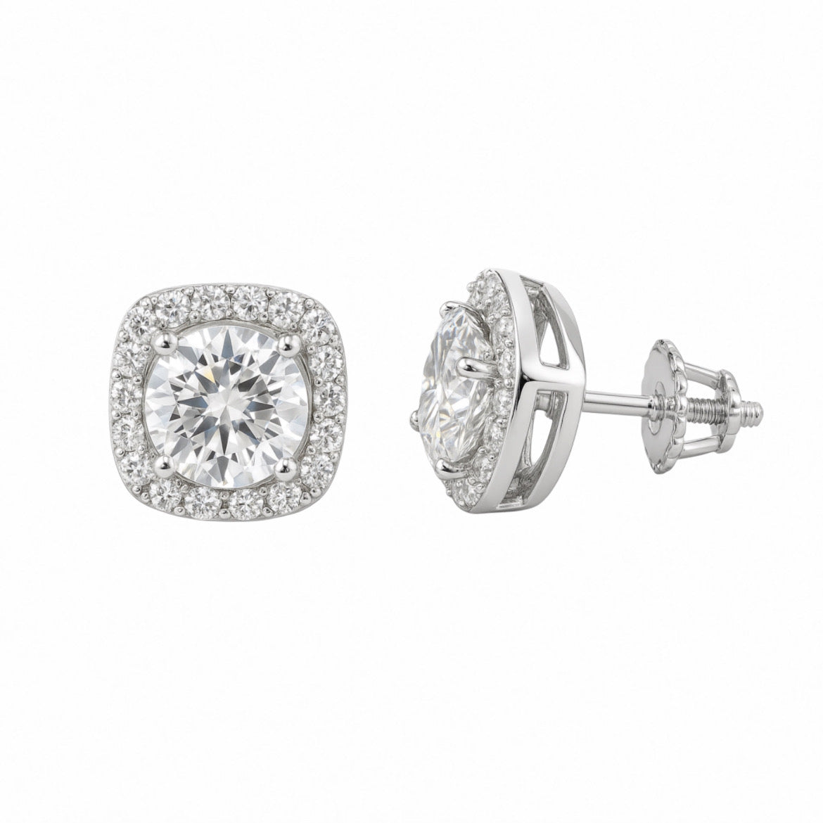 Square Moissanite Halo Earrings