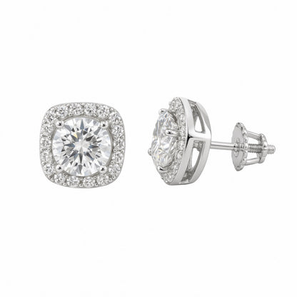 Square Moissanite Halo Earrings