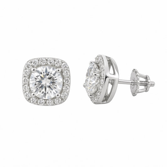 Square Moissanite Halo Earrings