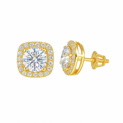 Square Moissanite Halo Earrings
