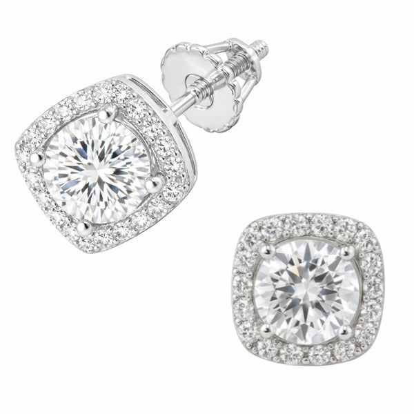 Square Moissanite Halo Earrings