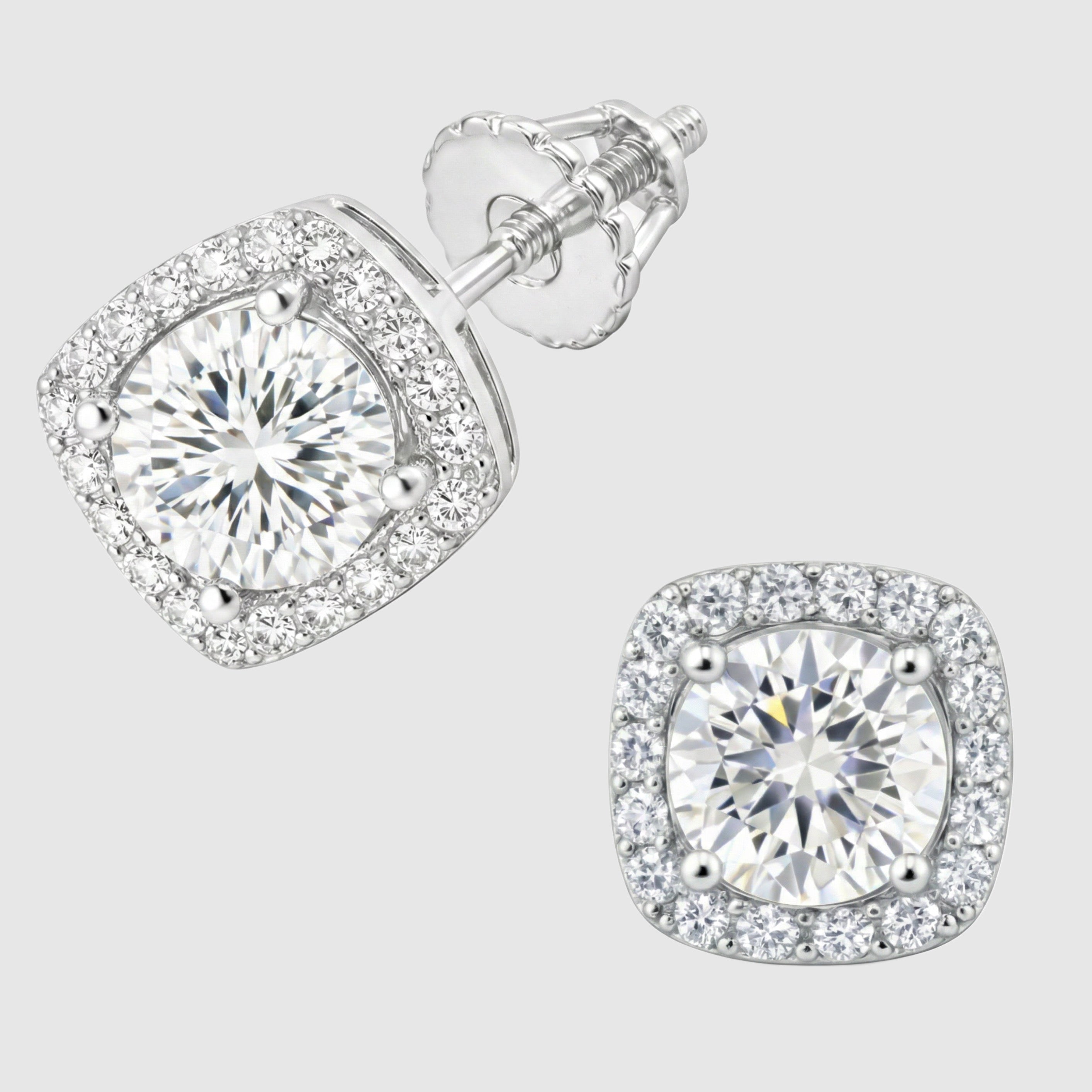 Quadratische Moissanit-Halo-Ohrringe