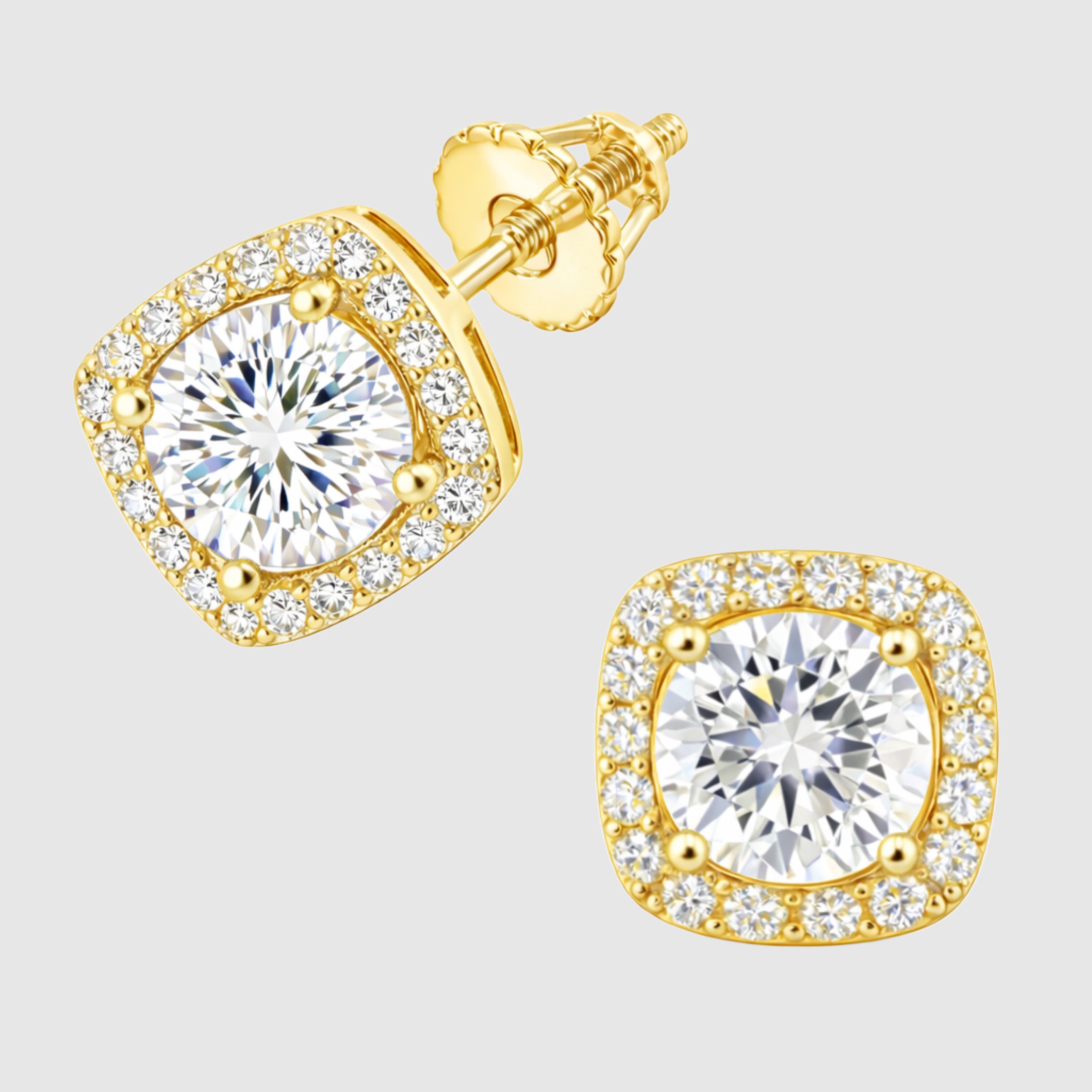 Quadratische Moissanit-Halo-Ohrringe