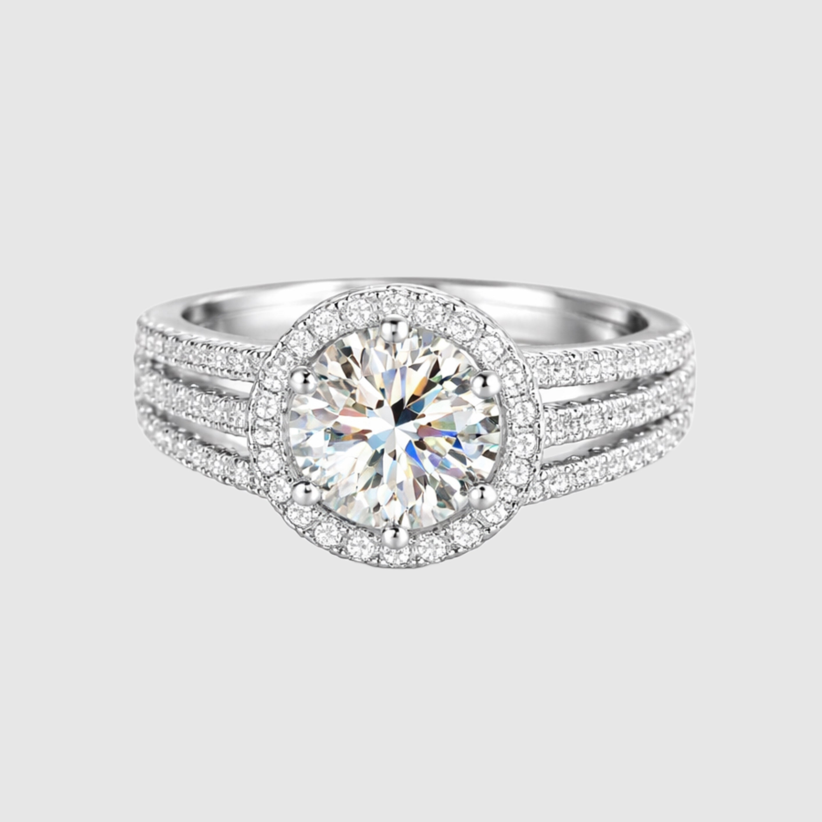 Moissanit Dreireihen-Ring