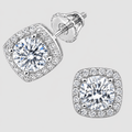 Square Moissanite Halo Earrings