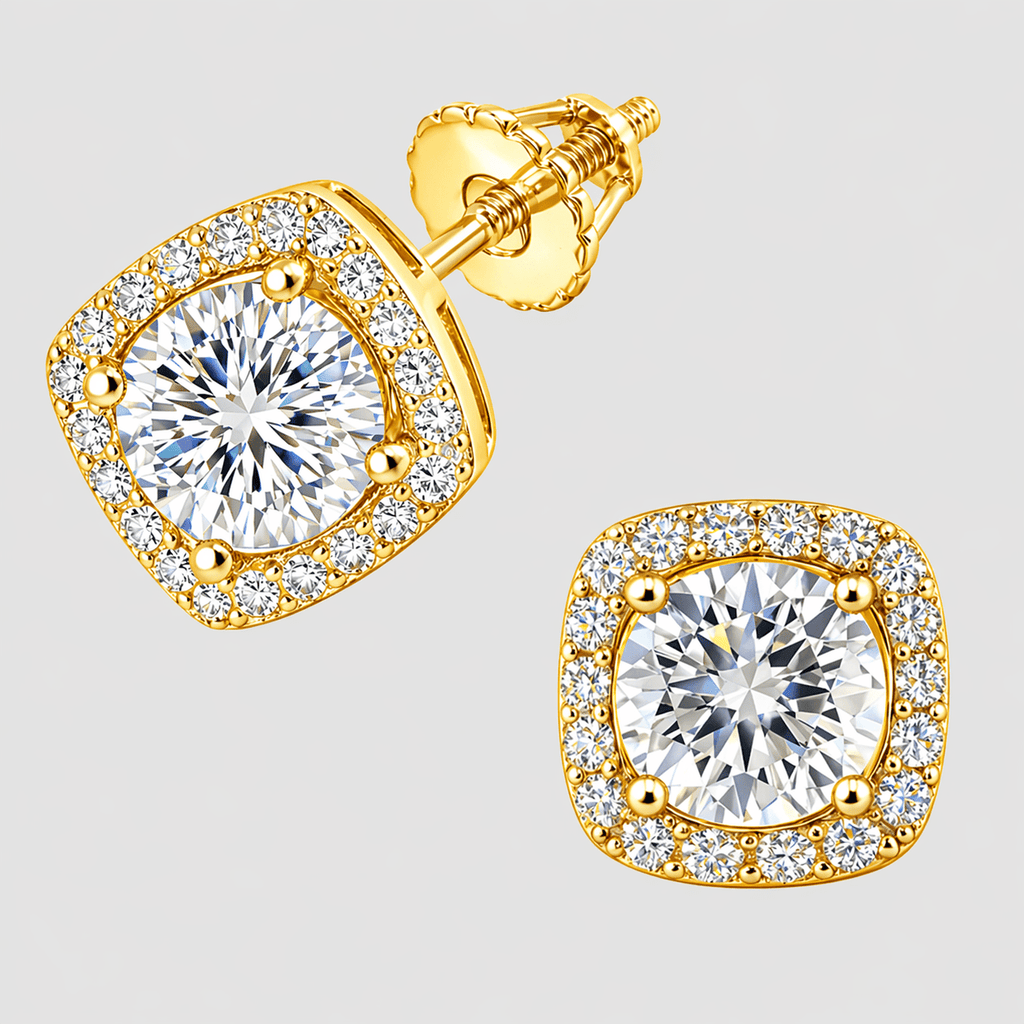 Square Moissanite Halo Earrings