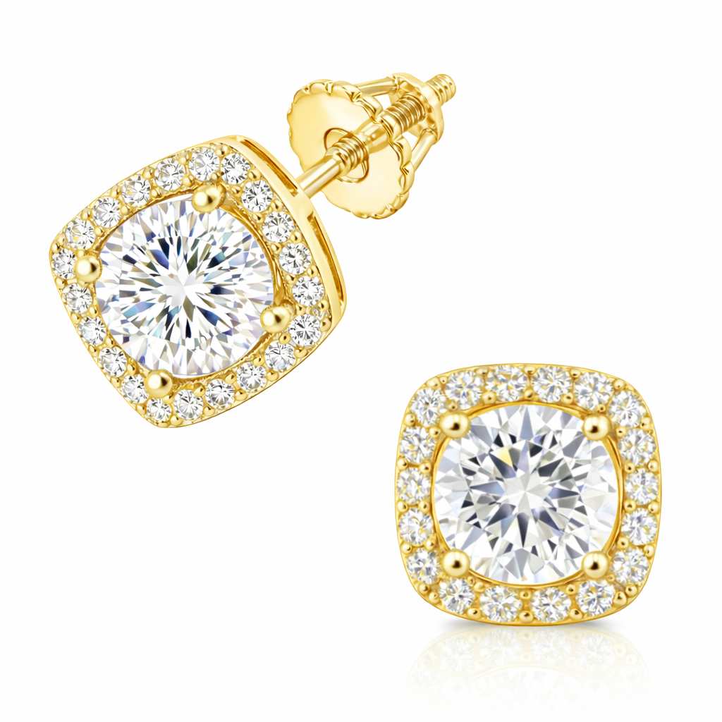 Square Moissanite Halo Earrings