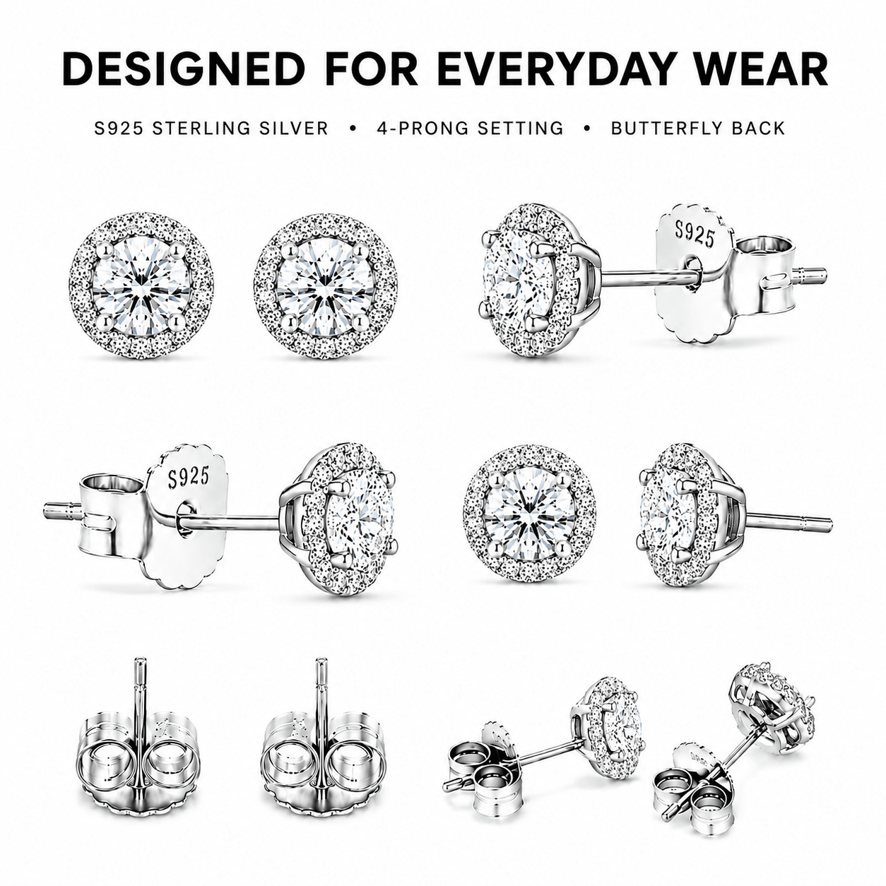 Moissanite Halo Earrings